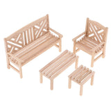 Maxbell 1/12 Dollhouse Miniature Unpainted Furniture Garden Park Decor Bench Chair Table Stool Set Kids Pretend Play Toy - Aladdin Shoppers