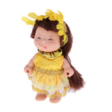 Maxbell Maxbell 4inch 10cm Adorable Elfin  Doll Little Doll in Yellow Floral Clothes Home Display Decor