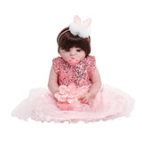 Maxbell 55cm Adorable Silicone Princess Reborn Doll Model in Pink Dress Outfit Accessories - Aladdin Shoppers