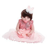 Maxbell 55cm Adorable Silicone Princess Reborn Doll Model in Pink Dress Outfit Accessories - Aladdin Shoppers
