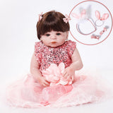 Maxbell 55cm Adorable Silicone Princess Reborn Doll Model in Pink Dress Outfit Accessories - Aladdin Shoppers