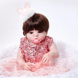 Maxbell 55cm Adorable Silicone Princess Reborn Doll Model in Pink Dress Outfit Accessories - Aladdin Shoppers