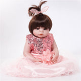 Maxbell 55cm Adorable Silicone Princess Reborn Doll Model in Pink Dress Outfit Accessories - Aladdin Shoppers