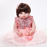 Maxbell 55cm Adorable Silicone Princess Reborn Doll Model in Pink Dress Outfit Accessories - Aladdin Shoppers