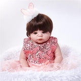 Maxbell 55cm Adorable Silicone Princess Reborn Doll Model in Pink Dress Outfit Accessories - Aladdin Shoppers