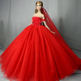 Maxbell Fashion Handmade Strapless Wedding Dress With Veil For 1/6 Doll Dress Up Accessory - Aladdin Shoppers