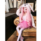 Maxbell Fashion Plush Coat, Gauzy Dress with Neck Chain Stockings for 1/3 BJD 60cm Dolls Accs Pink - Aladdin Shoppers