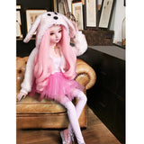 Maxbell Maxbell Fashion Plush Coat, Gauzy Dress with Neck Chain Stockings for 1/3 BJD 60cm Dolls Accs Pink