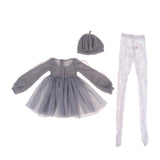 Maxbell Fashion Sweater Gauzy Dress with Beret Lace Stockings for 1/3 BJD 60cm Dolls Accs Gray - Aladdin Shoppers