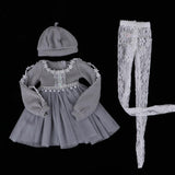 Maxbell Fashion Sweater Gauzy Dress with Beret Lace Stockings for 1/3 BJD 60cm Dolls Accs Gray - Aladdin Shoppers