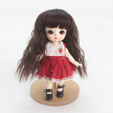 Maxbell Wigs Only 5-6inch 13-15CM BJD Doll Wigs 1/8 Dark Brown Synthetic Mohair Curly Hair with Bangs for Dollfie Hairstyle Making Supplies - Aladdin Shoppers