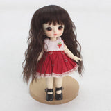 Maxbell Wigs Only 5-6inch 13-15CM BJD Doll Wigs 1/8 Dark Brown Synthetic Mohair Curly Hair with Bangs for Dollfie Hairstyle Making Supplies - Aladdin Shoppers