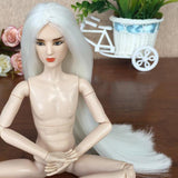Maxbell 1/6 BJD Male Doll Head Sculpt with White Long Hair Wig DIY Replacement Boy Action Figures Makeup Face - Aladdin Shoppers