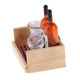 Miniature Wine Juice Bottles Cup Wood Rack 1/12 Dollhouse Drink Model 3 Sets