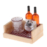 Miniature Wine Juice Bottles Cup Wood Rack 1/12 Dollhouse Drink Model 3 Sets