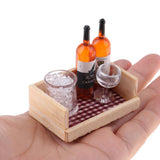 Miniature Wine Juice Bottles Cup Wood Rack 1/12 Dollhouse Drink Model 3 Sets