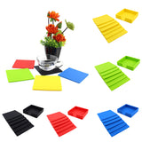 Square Drinks Coaster Silicone Cup Tea Mat Holder Mug Glasses Set Black