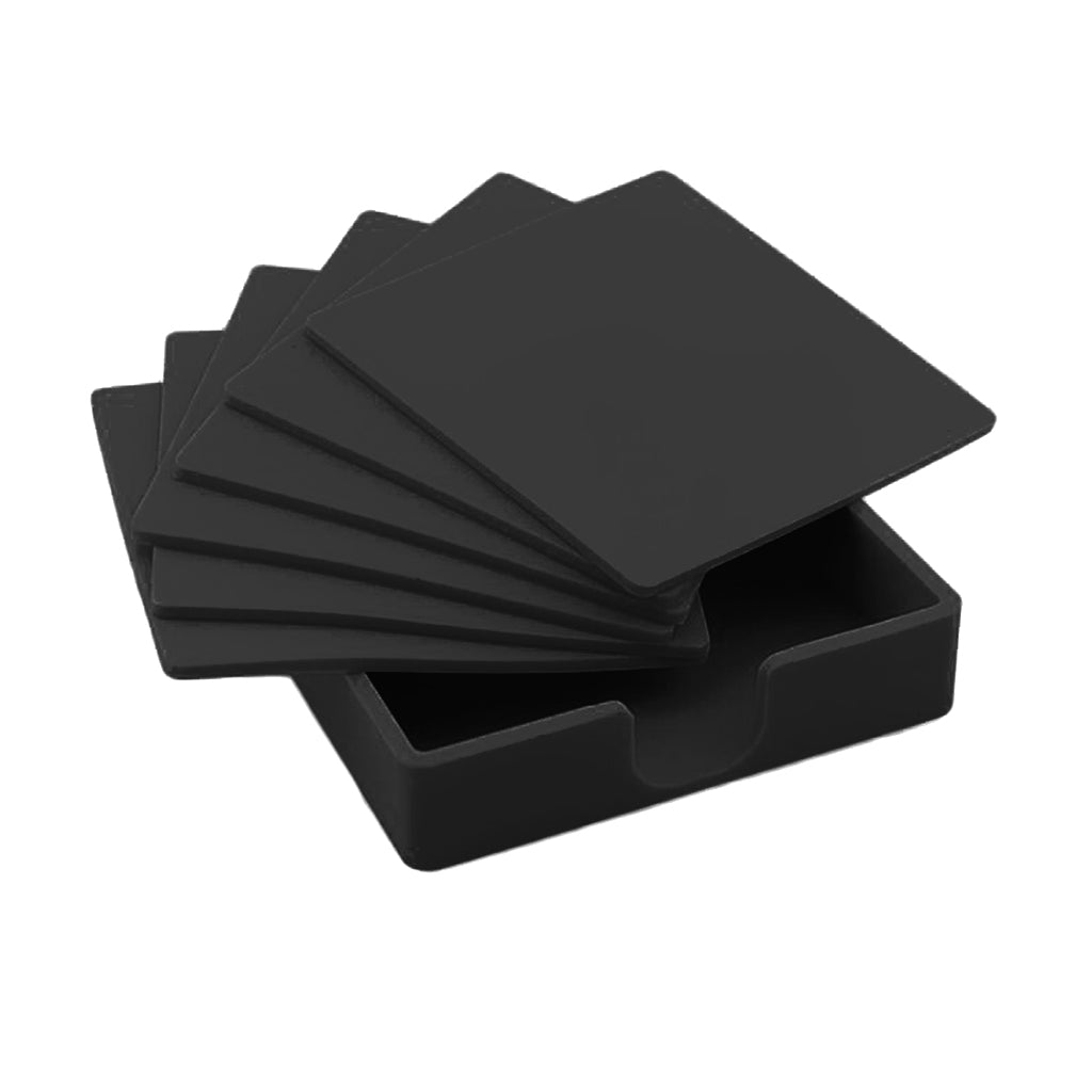 Maxbell Square Drinks Coaster Silicone Cup Tea Mat Holder Mug Glasses Set Black