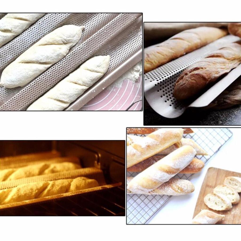 Maxbell Perforated Baguette Pan French Bread Tray Wave Loaf Mold Black 2 Gutters