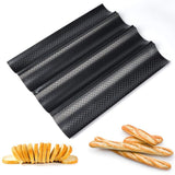 Perforated Baguette Pan French Bread Tray Wave Loaf Mold Black 4 Gutters