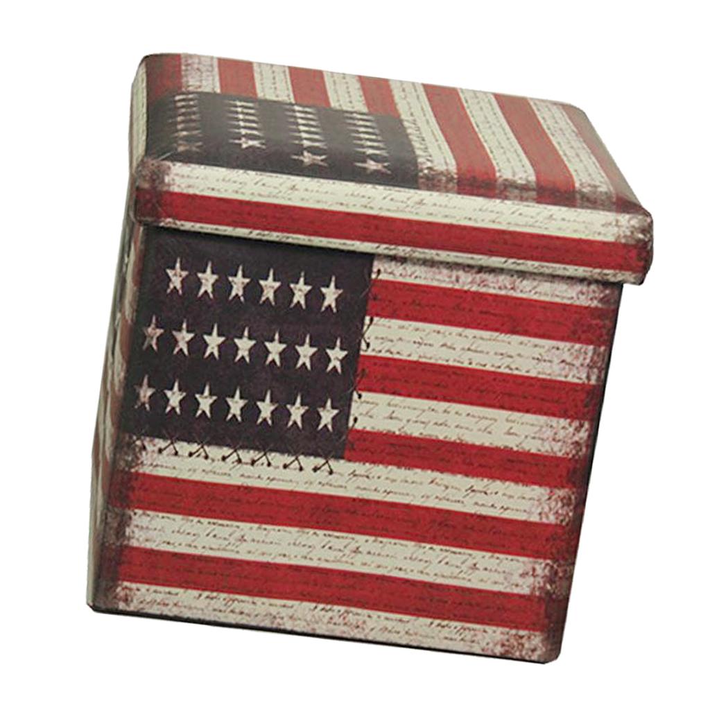 Maxbell Foldable Storage Ottonmans Box Chest Seat Food Stool Stars and stripes