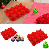 Maxbell 12 Holes Silicone Cake Mold Fondant Decorating Mould Christmas Tree Red