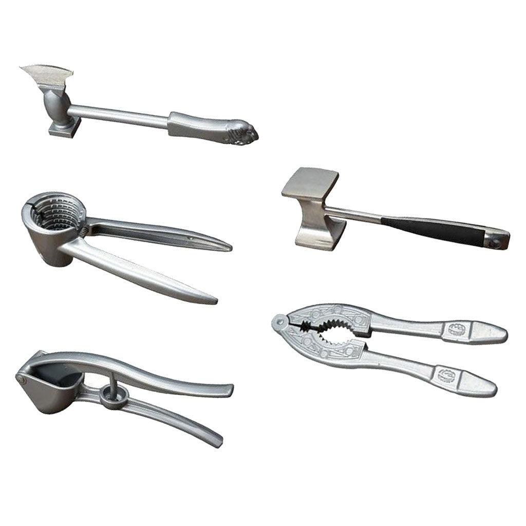 Maxbell Maxbell Set of 5 Kitchen Cooking Tools - Meat Tenderizer + Nutcracker + Garlic Crusher + Meatax - Aluminium Alloy