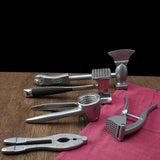 Set of 5 Kitchen Cooking Tools - Meat Tenderizer + Nutcracker + Garlic Crusher + Meatax - Aluminium Alloy - Aladdin Shoppers