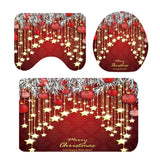 Maxbell 3 Pcs Bathmat Toilet Pedestal Mat & Lid Cover Bathroom Set Christmas Decor B