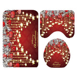 Maxbell 3 Pcs Bathmat Toilet Pedestal Mat & Lid Cover Bathroom Set Christmas Decor B