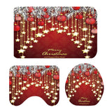 Maxbell 3 Pcs Bathmat Toilet Pedestal Mat & Lid Cover Bathroom Set Christmas Decor B