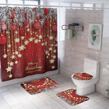 Maxbell 3 Pcs Bathmat Toilet Pedestal Mat & Lid Cover Bathroom Set Christmas Decor B