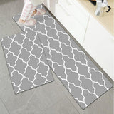Maxbell 2pcs Checked Kitchen Bedroom Mat Runner Rug Anti Fatigue Grey