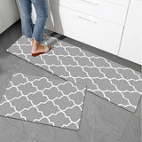 Maxbell 2pcs Checked Kitchen Bedroom Mat Runner Rug Anti Fatigue Grey