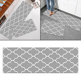Maxbell 2pcs Checked Kitchen Bedroom Mat Runner Rug Anti Fatigue Grey