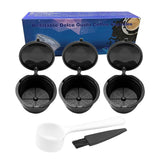 3Pcs Reusable Coffee Capsule Filters with Spoon and Cleaning Brush Black