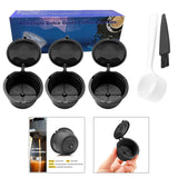 3Pcs Reusable Coffee Capsule Filters with Spoon and Cleaning Brush Black