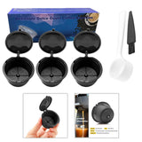 3Pcs Reusable Coffee Capsule Filters with Spoon and Cleaning Brush Black