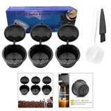 3Pcs Reusable Coffee Capsule Filters with Spoon and Cleaning Brush Black