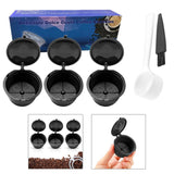 3Pcs Reusable Coffee Capsule Filters with Spoon and Cleaning Brush Black