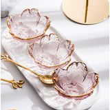 Maxbell 2xGlass Sauce Bowl Mini Serving Plate for Ice Cream Soy Sauce Sushi Condiments with gold inlay