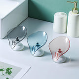 Plastic Leaf Shape Soap Dish Holder Container Box for Bathroom Blue