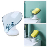 Plastic Leaf Shape Soap Dish Holder Container Box for Bathroom Blue