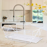 Dish Rack and Drainaboard Set Space-Saving Dish Dryer Rack for Counter white