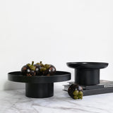 Maxbell 2x Household Round Stand Tray for Home Decor Large Black+Small Black