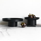 Maxbell 2x Household Round Stand Tray for Home Decor Large Black+Small Black