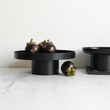 Maxbell 2x Round Stand Tray for Home Decor Large Black+Large White