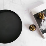 Maxbell 2x Household Round Stand Tray for Home Decor Large Black+Small Black