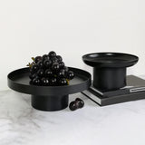 Maxbell 2x Household Round Stand Tray for Home Decor Large Black+Small Black