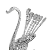 Decorative Swan Base Holder with Dessert Forks Fruit Fork Zinc Alloy Silver
